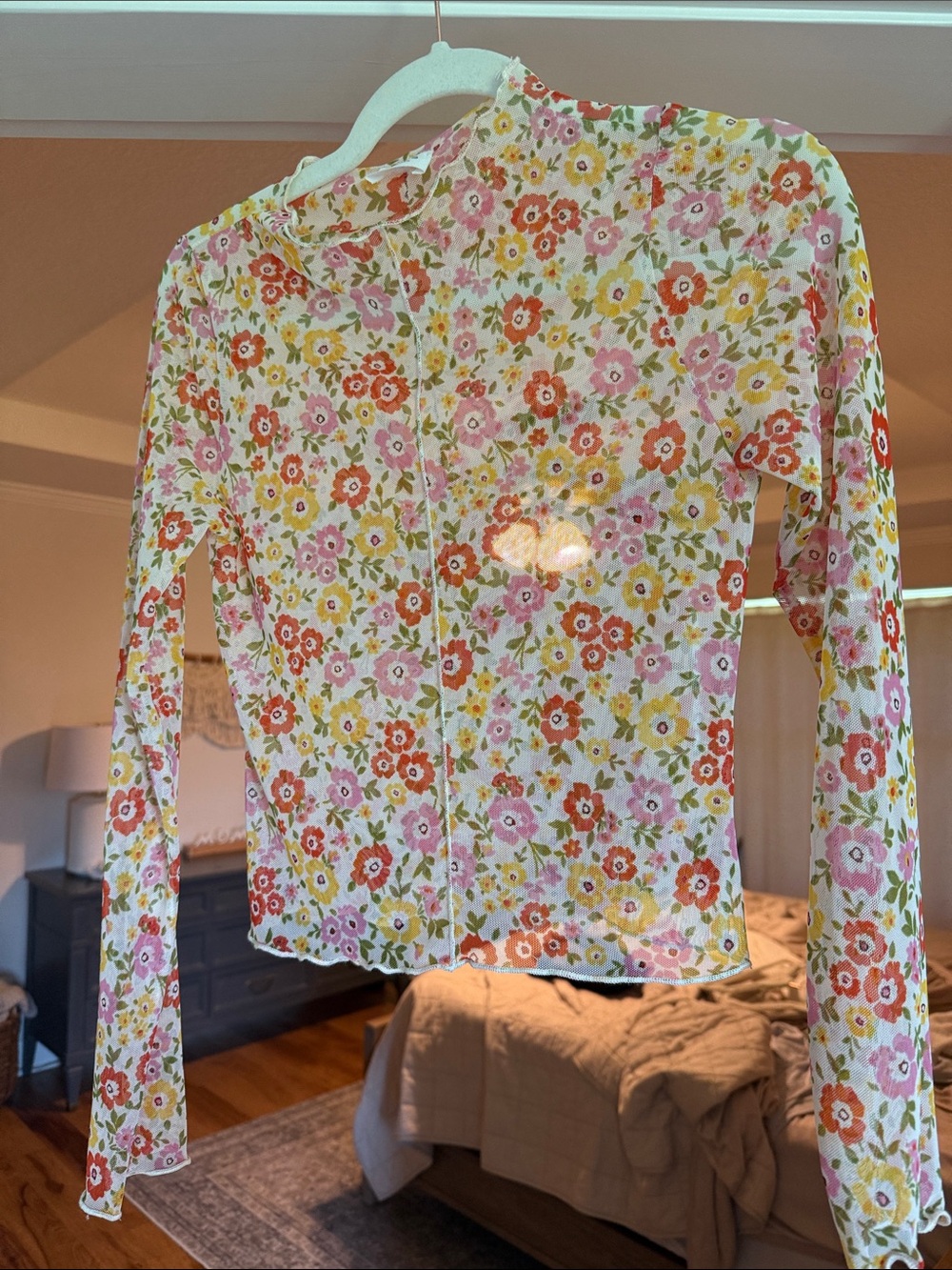 Le Lis Floral Mesh Blouse in Pink, Orange & Yellow